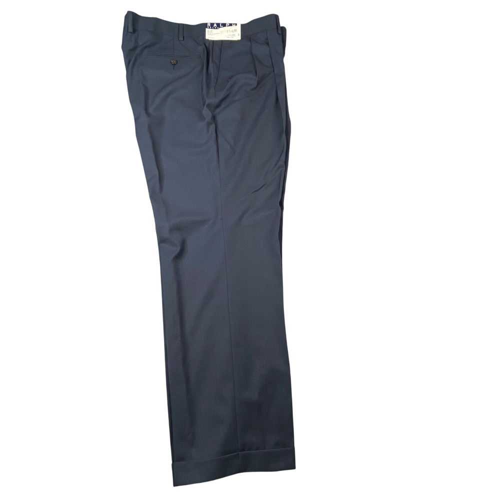 Ralph Lauren Mens Blue Pleated Cuffed Dress Pants Slacks 40W x 30L NEW NWT